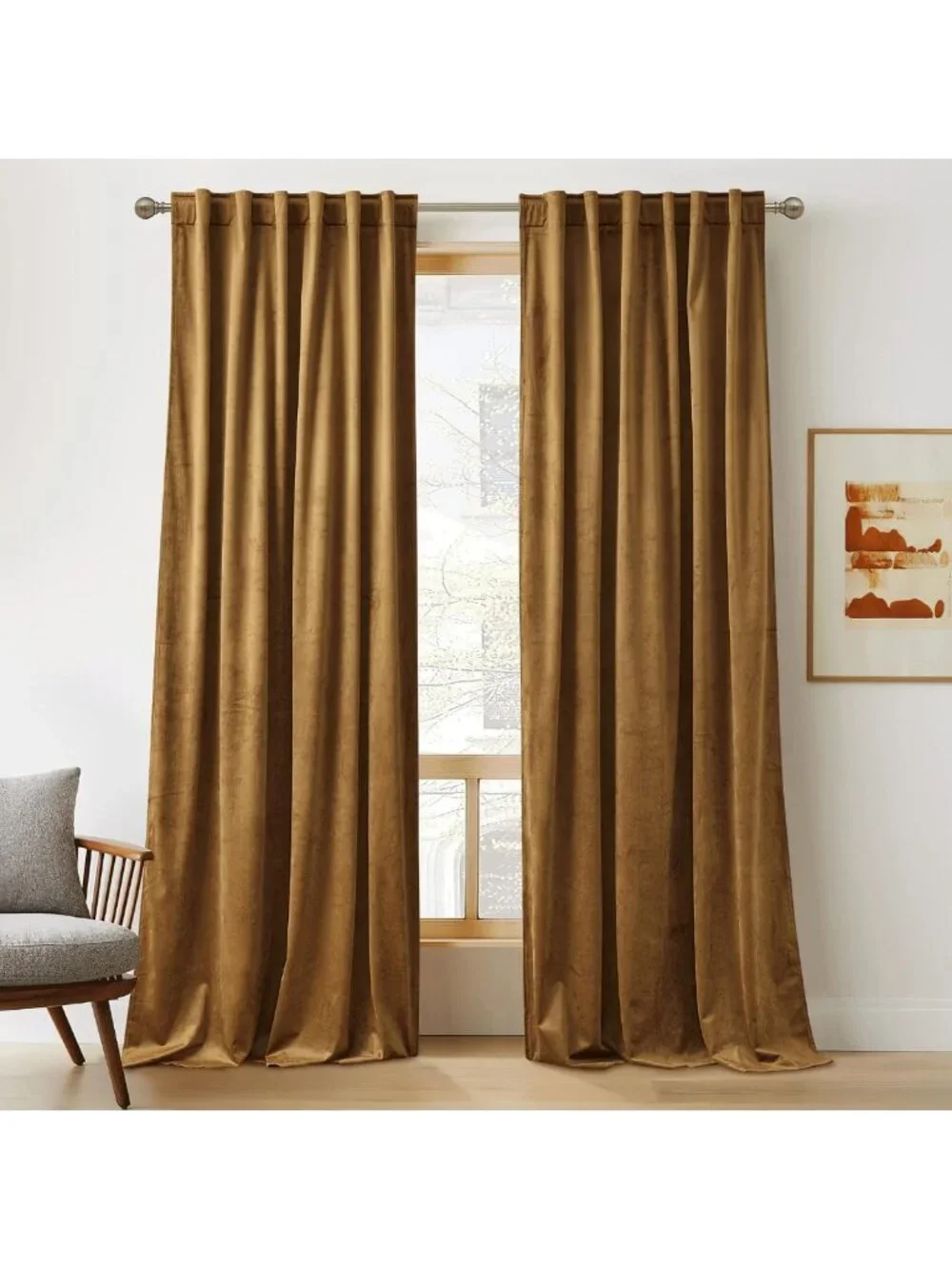 Luxurious Gold Brown Velvet Curtains for Living Room, 90
